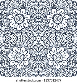 lineart seamless pattern damask style mandala. oriental surface design for fabric, textile, wallpaper, wrap. Use as adult coloring book