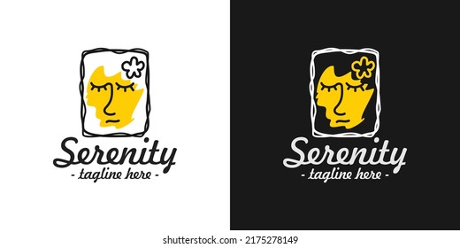 Lineart Serenity Peace Flower Face Logo Dark And Light