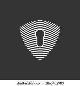 Protector lineal Logotipo, icono, escudo con el agujero de la cerradura, protección y seguridad del diseño del vector de símbolo de concepto seguro