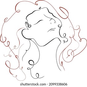 Lineart silhouette of a girl with curly hair