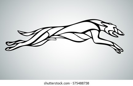 Lineart silhouette of running dog whippet breed. Vector