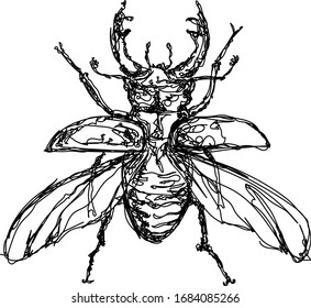 lineart stag beetle with open armor and wings