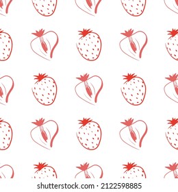 Lineart strawberry vector seamless pattern illustration. Fruits background. Lineart hand drawn backdrop.