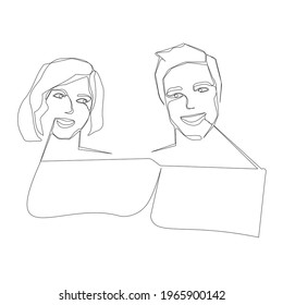 Lineart style man and woman dialog with two empty text bubbles