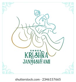 Lineart style shree krishna janmashtami festival card design vector