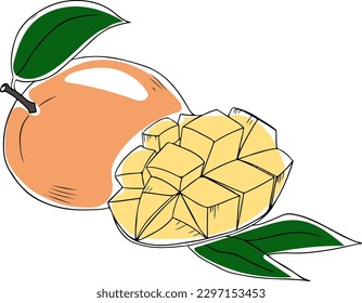 Estilo lineal vectorial mango simple amarillo con esquinas contorno negro sobre fondo blanco aislado