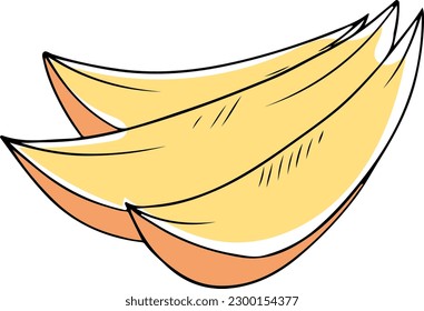 Lineart style vector three yellow mango slices black outline on white background isolated