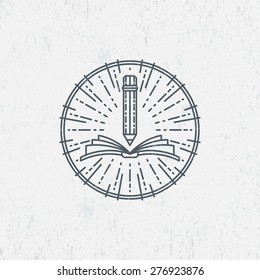 Lineart symbol for knowledge, education, school, art. Graphical logo, label. 