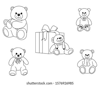 Lineart teddy bear. Set of 5 pictures