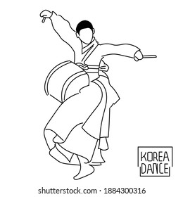 Lineart Traditional Dance Korea Icon. Korea Doodle Element. Beautiful Drum Dance