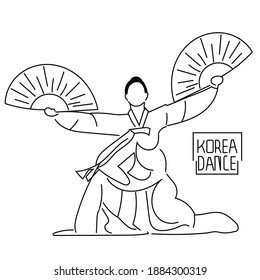 Lineart Traditional dance korea icon. Korea Doodle element. Buchaechum dance