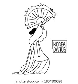 Lineart Traditional dance korea icon. Korea Doodle element. Buchaechum dance
