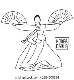 Lineart Traditional dance korea icon. Korea Doodle element. Buchaechum dance