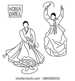 Lineart Traditional dance korea icon. Korea Doodle element.
