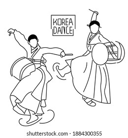 Lineart Traditional Dance Korea Icon. Korea Doodle Element. Beautiful Drum Dance