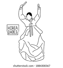 Lineart Traditional dance korea icon. Korea Doodle element.