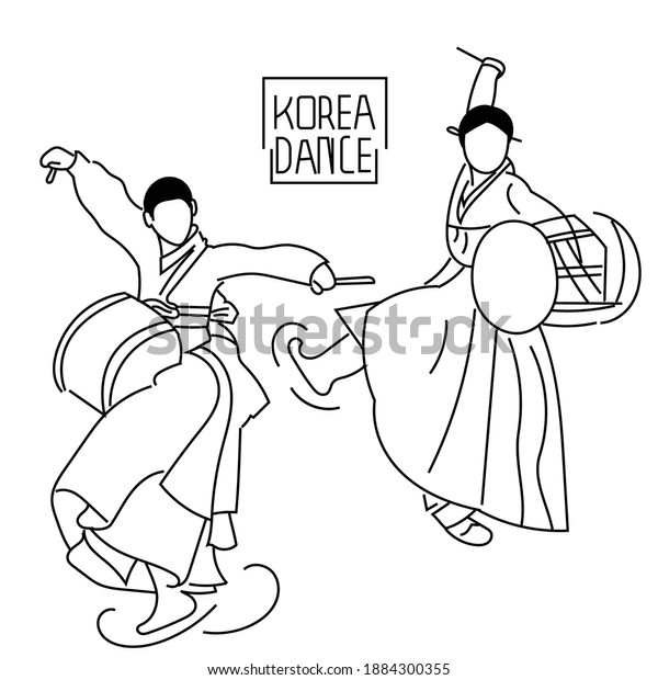 Lineart Traditional dance korea icon. Korea Doodle\
element. beautiful drum\
dance