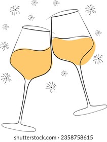 Lineart. Two glasses of champagne. High quality vector illustration.