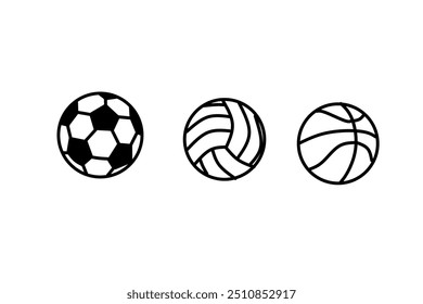 lineart vector basketball, volleyball, ball for children's coloring book 