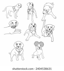 Lineart vector details dogs set. Vector illustration on white background