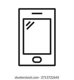 Ein Line-Art-Vektorsymbol eines Smartphones mit einem reflektierenden Blendeffekt auf dem Bildschirm. Stellt ein funktionales, interaktives Display dar, das perfekt für Web-, UI- und Tech-Branding geeignet ist.