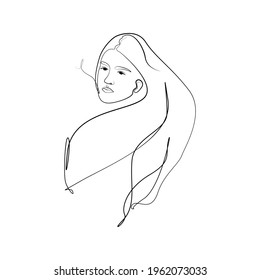 Lineart vector illustration of a girl with her hair