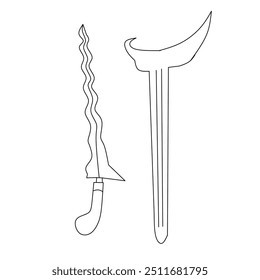Imagen de Ilustración vectorial lineal del arma tradicional keris de Indonesia, se puede utilizar para libros para colorear para niños.