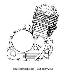 lineart vector illustration image of a motor engine