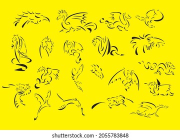 Ilustraciones vectoriales de arte de línea de dragones