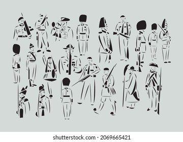 Ilustraciones de vectores de arte lineal de guardias