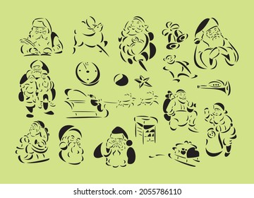 Line-art vector illustrations of Santa Claus