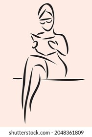 Line-art vector illustrations of a teacher