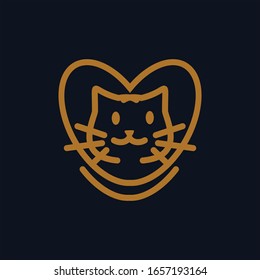 Lineart vector logo with hearts and cats