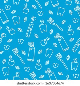 Line-art vector seamless dental pattern. 