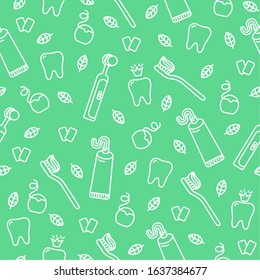 Line-art Vector Seamless Dental Pattern. 