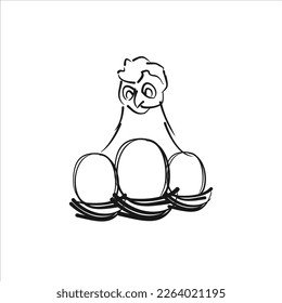 Lineart vector of three eggs and their mother
