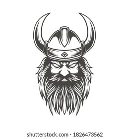 Lineart viking head drawing, creative logo.