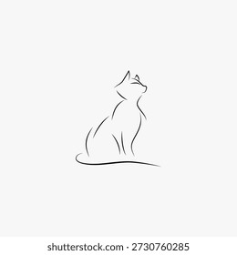 Uma ilustração de vetor de gato estilo lineart com um design simples e limpo. Usando linhas finas e nítidas, sem preenchimento colorido (apenas contorno), é adequado para uma variedade de necessidades de design.