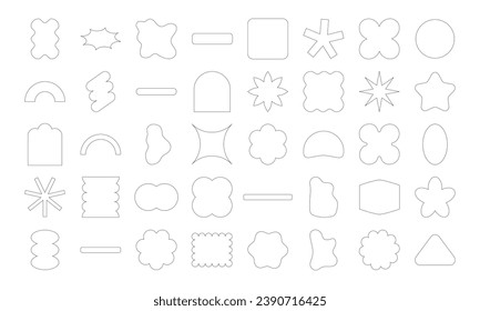 Lined Abstract Geometric Shapes Hand Drawn. Doodle objects. Sticker shapes oval, rectangle, line, flower, bling. abstract background elements for branding, packaging, prints and social media posts.