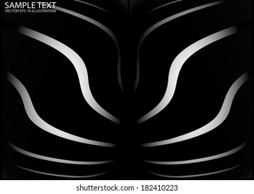 Lined abstract vector artistic curvatures reflected - Silver metal vector background illustration