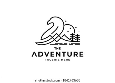 Lined Adventure with bird shape logo design