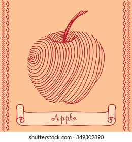 Lined Apple illustration with border and banner