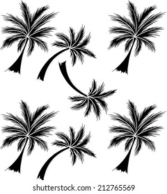 lined of black coconut trees and paradise island.
