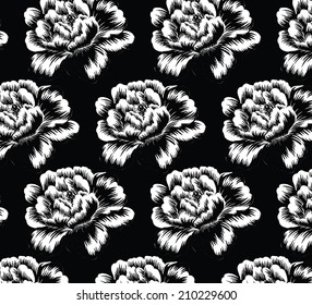 Lined in black and white roses on a black background.