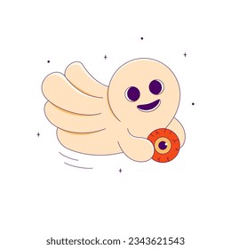 Lined Bold Cute Spooky Ghosts Holding the Eye, Cartoon Character