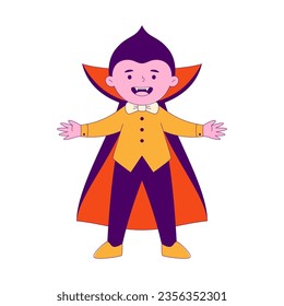 Lined Boy in Halloween Dracula Costume, Cartoon Character