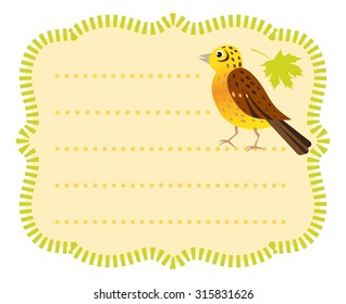 Lined card or sticker with a cartoon bunting. Vector illustration.