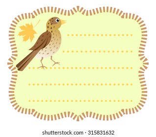 Lined card or sticker with a cartoon bunting. Vector illustration.