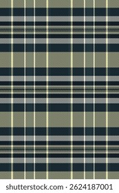 Lined check fabric textile, 70s texture plaid background. Manufacturing seamless vector pattern tartan in dark and light colors palette.