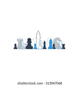 Lined up chess pieces, chess club or school, competition or strategy concept.